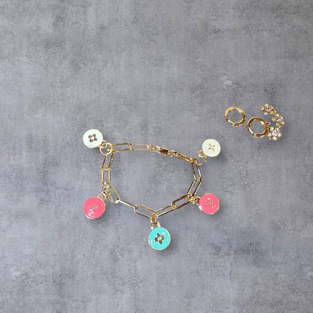 Upcycled Louis Vuitton Gold and Multicolor Charm Bracelet - Picture 2 of 2